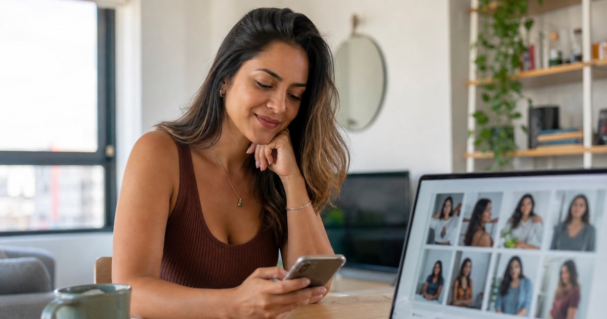 Fotos para Tinder feitas com IA — foto de perfil natural criada no MeuEstudio